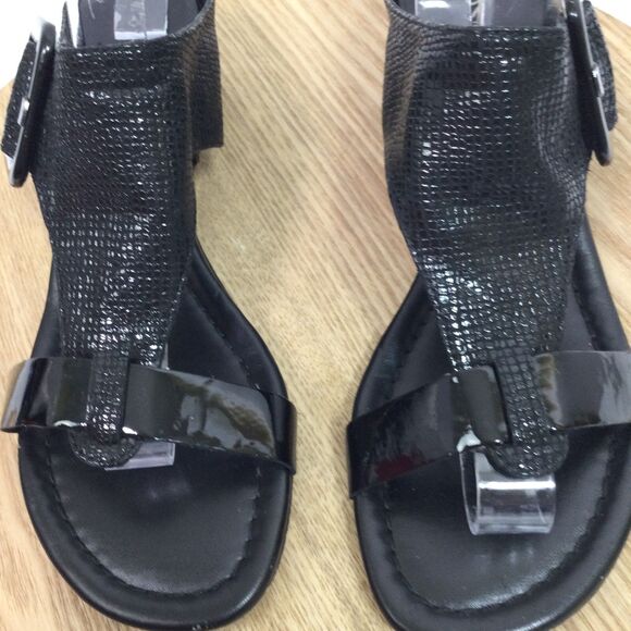 Donald Pliner Womens Ofelia Python Print Open Toe Wedge Sandals Shoes Black 7.5M - Picture 3 of 10